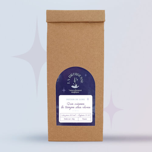 Tisane sommeil Que vienne le temps des rêves à base de lavande, verveine et camomille, en sachet de 35g.
